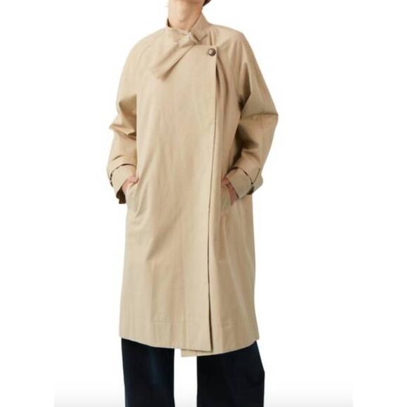 Sophie Rue Camille Trench Coat Oversized Khaki Buckle Collar Size Large - Picture 1 of 10